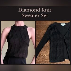 Diamond Knit Sweater Set, Sleeveless Halter Top and Cardigan, Whimsygoth